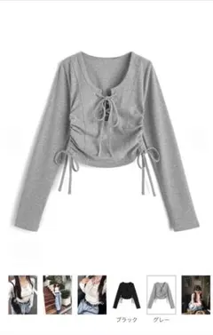 GRL レースアップサイドドロストトップス グレー Mサイズ