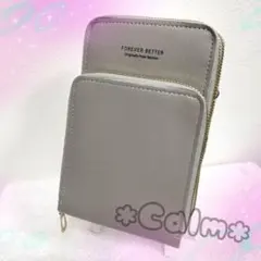 スマホショルダー ショルダーバッグ ポケット多め 財布代わり グレー 灰色