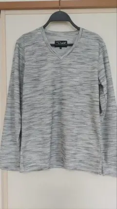 グレー ストライプ Vネック Tシャツ M
