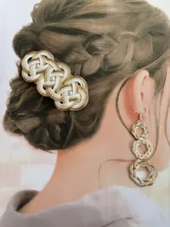 《セットでお得》和装　水引　2点セット　髪飾り　ピアス　ゴールド×ホワイト