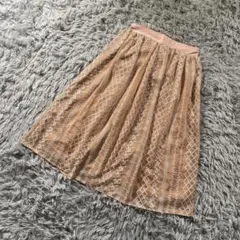 tocco closet 刺繍レースフレアスカート ピンクベージュ M