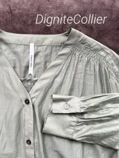 【訳あり】ディニテコリエ ロングシャツ ワンピース カーキ 長袖 フリーサイズのサムネイル