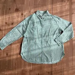studio CLIP 緑系ストライプ長袖シャツ 綿100％