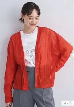 UNITED ARROWS シアーVネックカーディガン レッド 新品タグ付