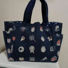 ハンドメイド　和柄　かわいい　紺色　藍色　ネイビー　木綿　トートバック　人気柄