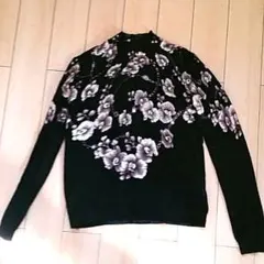 昭和レトロvintage花柄×チェーン柄モックネックニットトップス