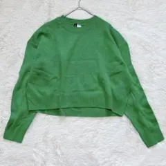 クルーネックリブニット　ショート　ドロップショルダー　差し色トップス　春秋冬