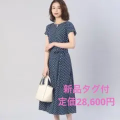 新品 UNTITLED 洗える 幾何学柄ワンピース ブルー XS SSのサムネイル