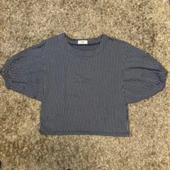 BEAMS HEART レディースストライプ柄 五分袖トップス　ネイビー