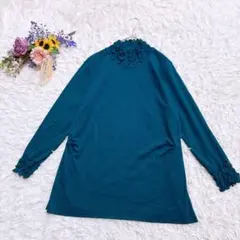 美品＊Ks youore　フリル付き　長袖カットソー　ハイネック　ティール　Ｍ