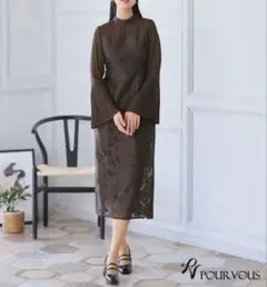 プールヴー プリーツスリーブ ドレス レース 長袖M チャイナ epic day