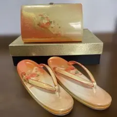和装用バッグと草履セット オレンジ系 花柄　金鷲本舗