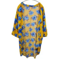 花柄カーディガン ワンサイズ 丈長め ガウン イエロー リゾート