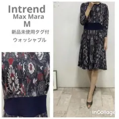 新品未使用タグ付　イントレンド　Intrend 総柄ニットワンピース M 紺系