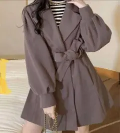 リボンベルト付きボリュームスリーブコート[ze627]