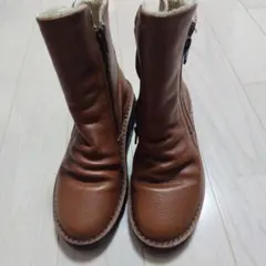ブラウン レザー ショートブーツ