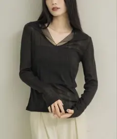 NEUNA シアーカラーリブトップス　ブラックのサムネイル