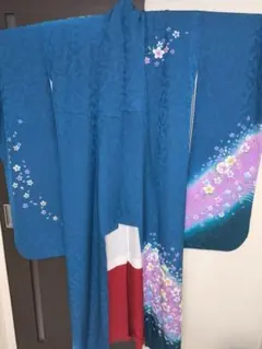 3Lや高身長さん向け 特注振袖 袷 桜文様 深青色 大きいサイズ - メルカリ