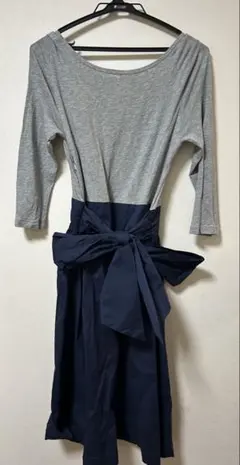 theoryセオリー　七分袖ワンピース　グレー、紺　リボンサイズ2