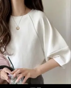 tシャツ なめらか素材で上品見え。ぽわん袖ランタンスリーブカットソーのサムネイル