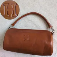 美品　ヒロフ　ショルダーバッグ　2way　ドラム　筒形　レザー　ブラウン
