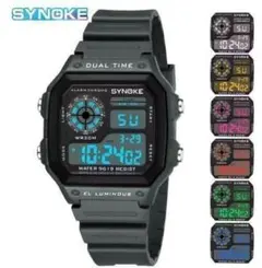 ダークグレー　SYNOKE　スポーツデジタル スクエア　ウォッチ メンズ腕時計