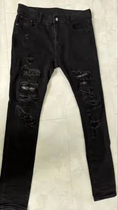 ⭐︎人気⭐︎mnml 34sizeダメージ加工 ブラック スキニーデニム