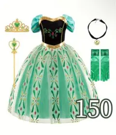 【新品・150cm】アナ雪・戴冠式アナ風ワンピース プラスアクセサリー４点付き