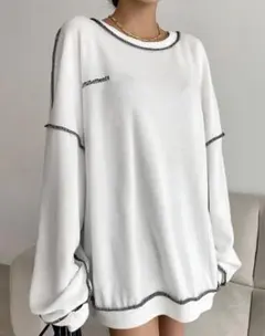 【未使用】SHEIN 刺繍ロゴ　オーバーサイズ　トレーナー　カットソー　白