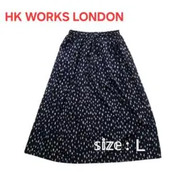 HK WORKS LONDON 総柄 ロングスカート L ネイビー ゆったり