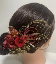 891.水引髪飾り　成人式髪飾り　卒業式髪飾り　プリザーブドフラワー