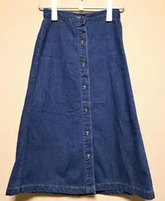 GU 　デニム 　Aライン 　ロングスカート 　ボタンフロント　S