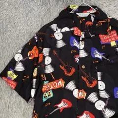 レーヨン アロハシャツ レコード ギター柄