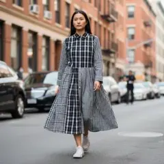 MORIKAGE SHIRT F シャツワンピースロング　チェック　黒白