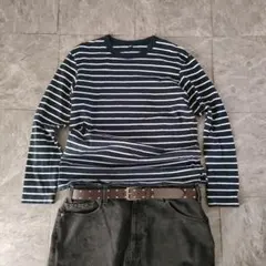 old uniqlo border long sleeve navy y2k　5
