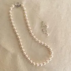 アコヤ真珠ネックレス、イヤリング2点セット大珠8.5-9mm