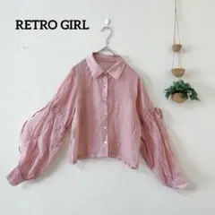 RETRO GIRLトロガール シアーシャツ ブラウスFピンク 袖リボン とろみのサムネイル