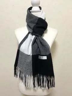 100%パシュミナカシミヤ大判ストールチェック柄軽量　あたたかい【ラスト1点】