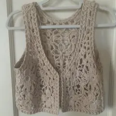 レース編みベスト M ベージュ