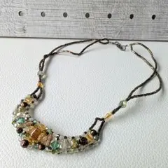 【ハンドメイド】 ネックレス ビーズ イエロー ブルー