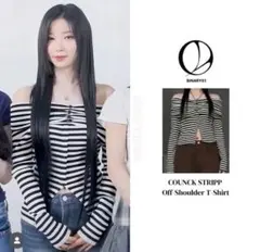 Binary01 ストライプオフショルダー Tシャツ