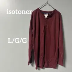 isotoner バーガンディ ヘンリーネック長袖