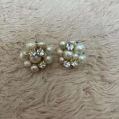 フェイクパール ビジュー フラワーピアス