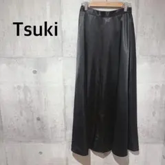 Tsuki✳︎フレアスカート　サテンスカート　ロング　ブラック　ポリエステル