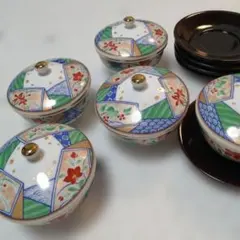 和風花模様 湯飲み 5個セット　有田焼　昇龍窯