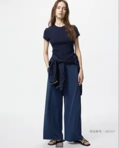 クレープジャージーストレートパンツ　ブルー