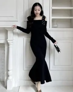 ROYALPARTY パールリボンオフショルマーメイドニットワンピース