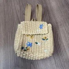 ZARA 花柄刺繍 ベージュ 子供用リュック　カゴバック