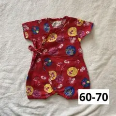 くろわっさんすべべ　甚平ロンパース　赤　ヨーヨー　金魚