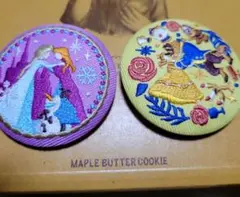 ディズニー刺繍缶バッチ　アナ雪　美女と野獣